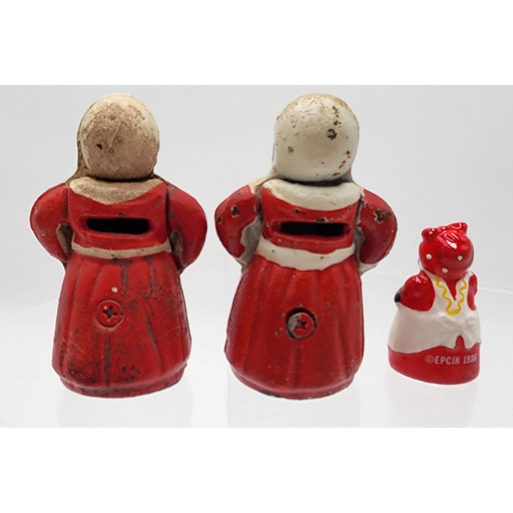 Vintage Americana Cast Iron Coin Banks & Sewing Thimble Red White Mississippi - Picture 5 of 12